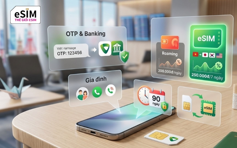 Thiết lập eSIM đúng cách khi dùng hai SIM vật lý giúp kết nối ổn định suốt chuyến đi
